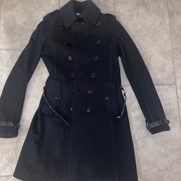 BURBERRY Kensington Black Wool Cashmere Double Breasted Trench Size 4 - Picture 9 of 15